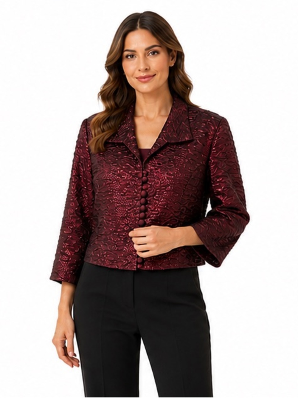 Vintage Joseph Ribkoff Trends Burgundy Textured Evening Jacket Blazer XL